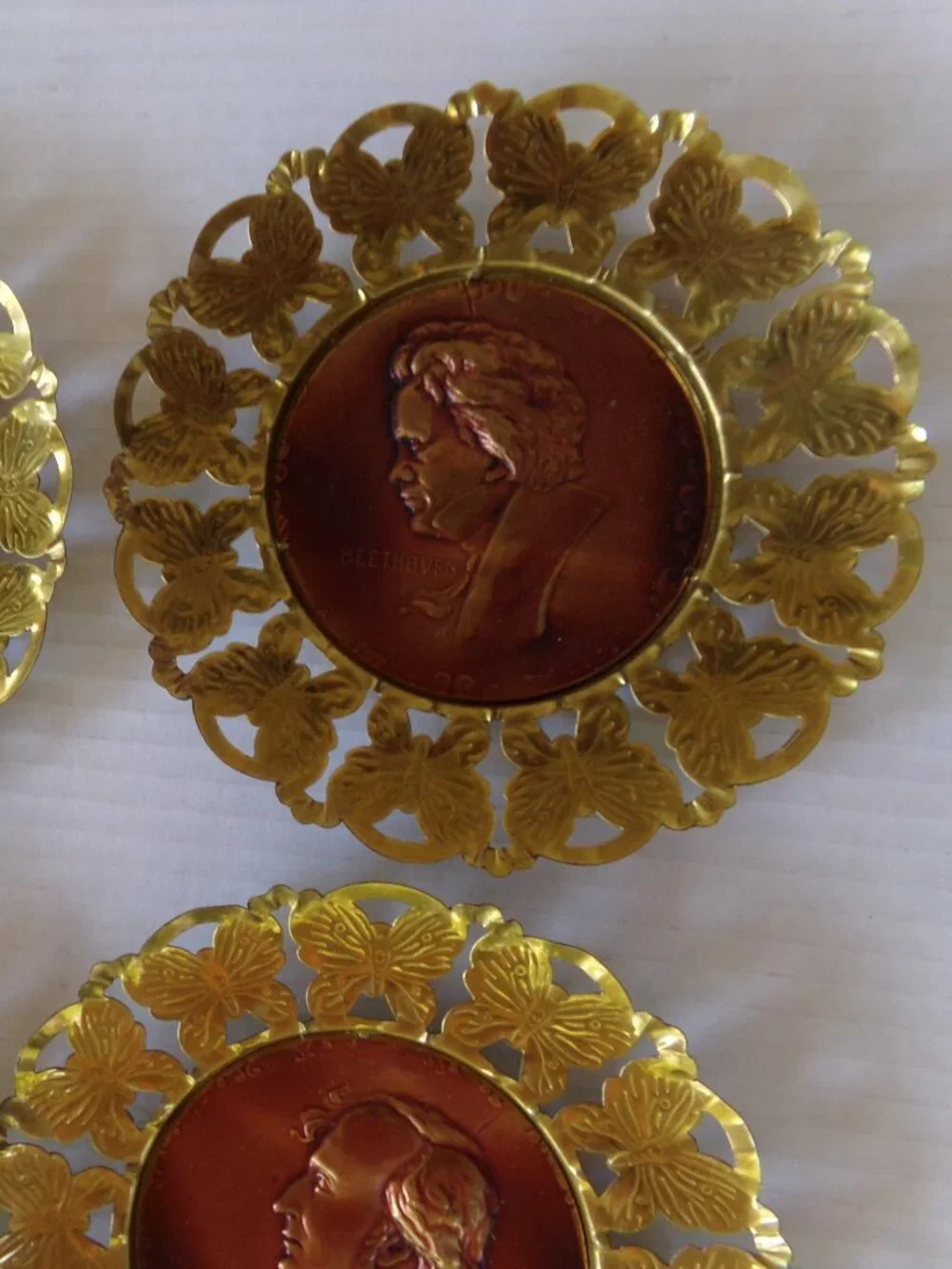 Vintage 6 Copper Brass Beethoven Bach Chopin Plates Art Wall Decor Hanging